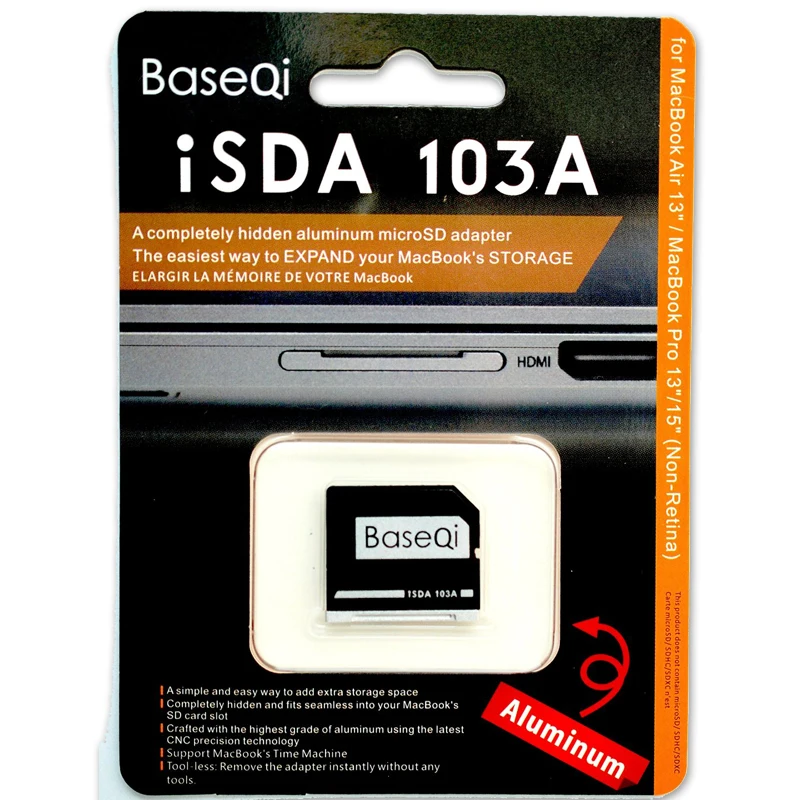 Фото Бесшовный дизайн для Macbook Air 13 дюймов, 2009-2021/Mac Pro 13 дюймов и 15 дюймов, год 2012 BaseQi, алюминиевый адаптер для карты Micro SD №5