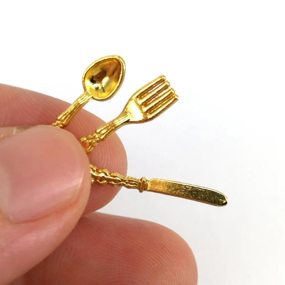 

12 Pcs Toy Dollhouse Miniature Furniture Gold Silver Simulation Mini Cutlery Doll Accessory Fork Knife Spoon Doll Accessory