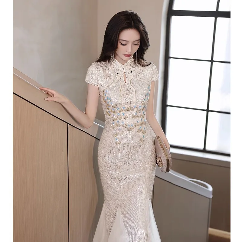 Вечернее платье-Ципао в западном стиле с блестками
