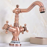 antique red copper bathroom basin faucet double handle hot cold vanity sink mixer tap deck mounted