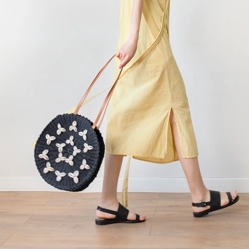 

Casual Circular Straw Shoulder Bag Women's Bag 2022 Trend Top Quality Designer Handmade Totes Shopping Purses and Handbags