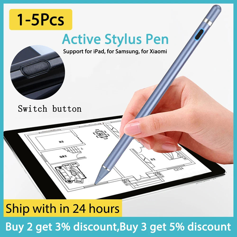 

1-5Pcs Active Stylus Pen for iOS Android Smartphone Tablets Capacitive Touchscreen Stylus Pencil for iPad Mi Pad 5 Pro Huawei