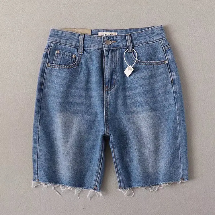 Maxdutti Summer Boyfriend High Waist  Denim Shorts Bermuda 2023 American Retro Solid Color Washed Distressed