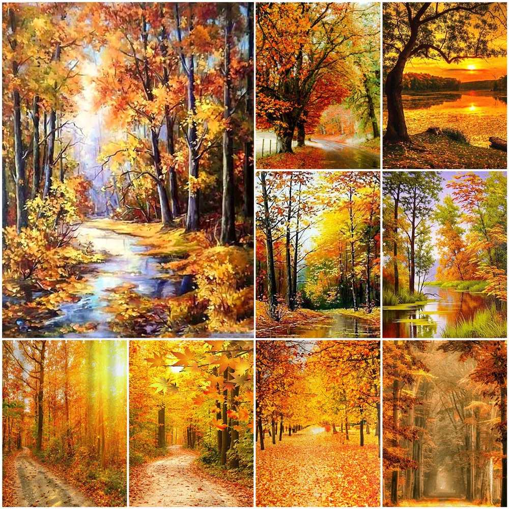 

DIY Diamond Painting Autumn Tree Decoration 5D Full Diamond Diamond Embroidery Landscape Mosaic Home Decoration Cross Stitch Kit