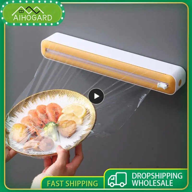 

2In1 Plastic Wrap Dispenser Cling Film Dispenser Cutter Saran Wrap Dispenser Aluminum Foil Parchment Paper Injector Kitchen Tool