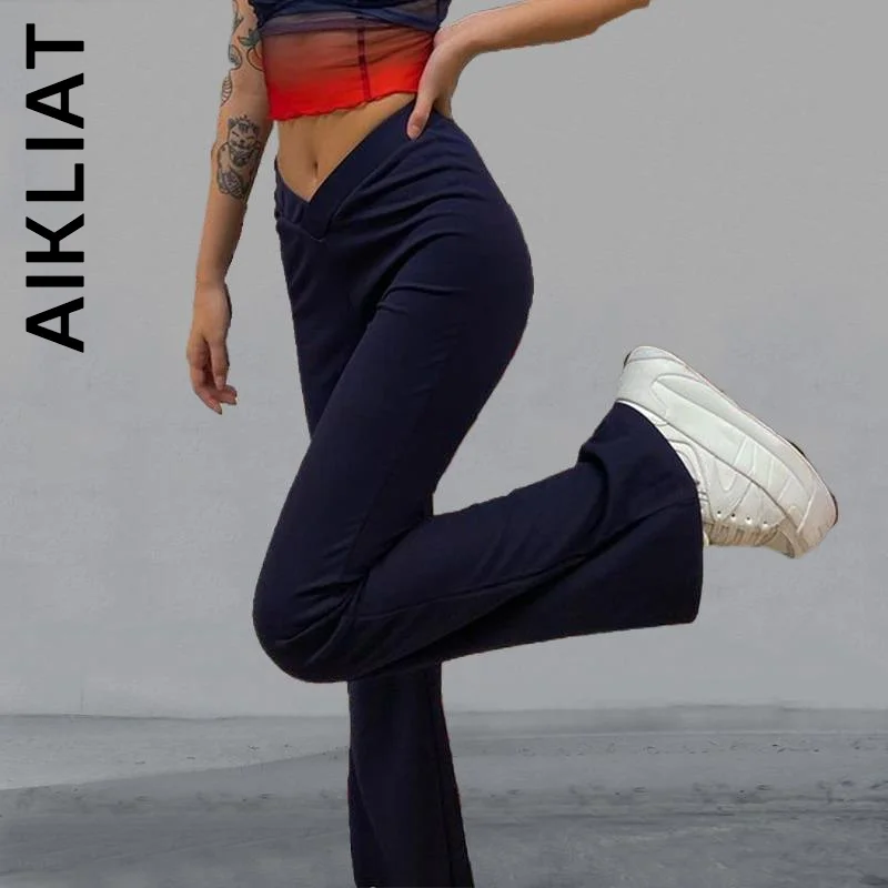 

Женские брюки Aikliat, модные мягкие Модные V-образные Капри, уличная одежда, расклешенные брюки, шикарные эластичные женские брюки