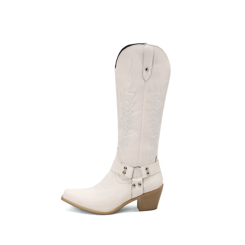 Women Boots 2022 Designer Luxury Winter High Heel Embroidered Women Shoes Pointed Plus Size Elegant Lady Western Cowboy Boots