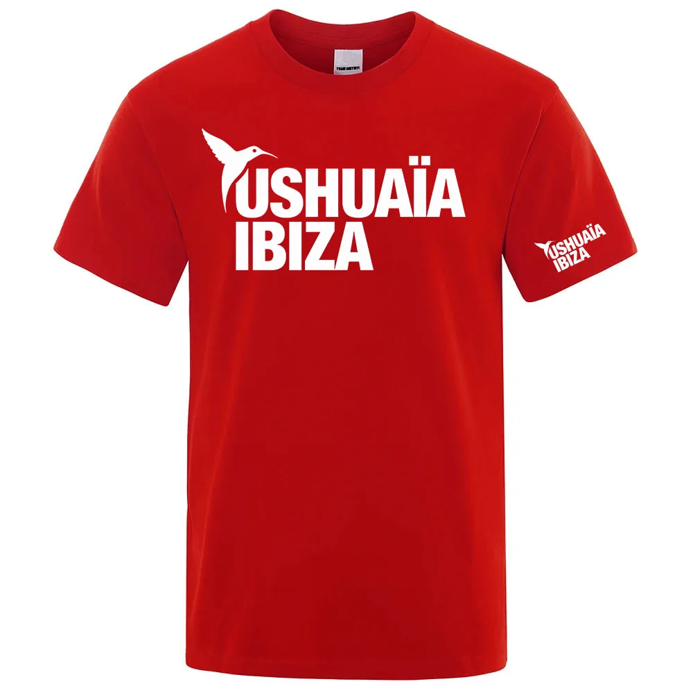 Фото Новая 100% хлопковая футболка 2026 года для мужчин с логотипом Ushuaia Ibiza, однотонная, с круглым вырезом, коротким рукавом, дышащая №5