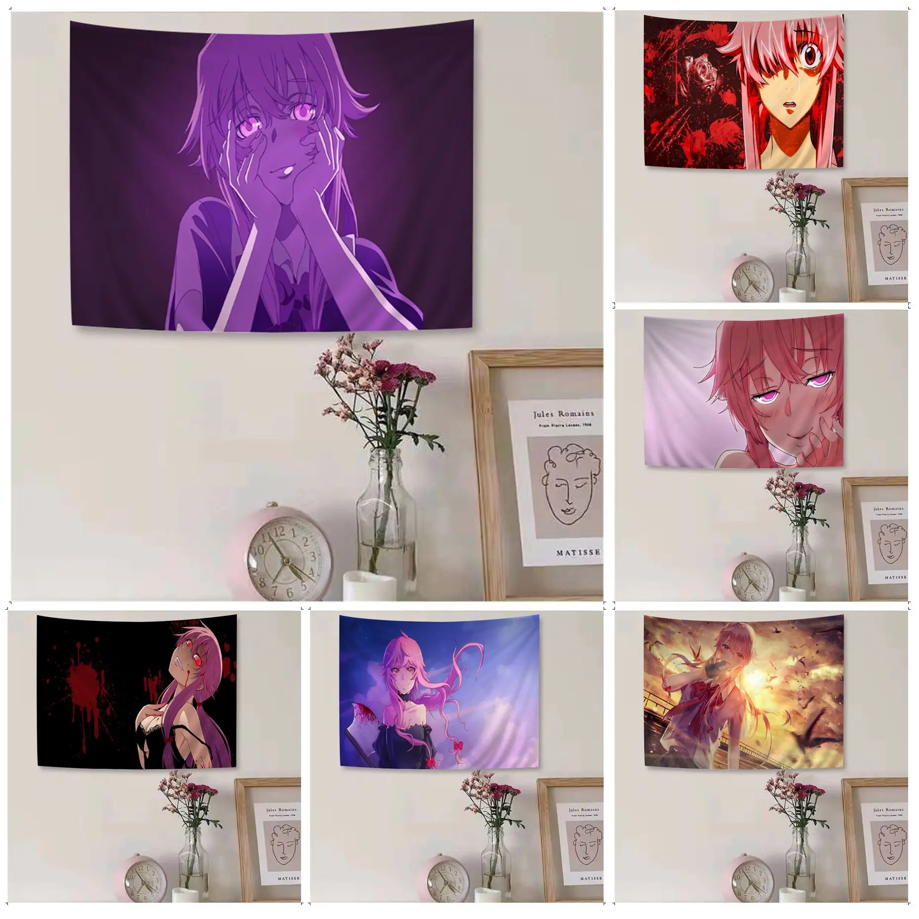 

Anime Mirai Nikki Tapestry Art Printing Japanese Wall Tapestry Anime Home Decor
