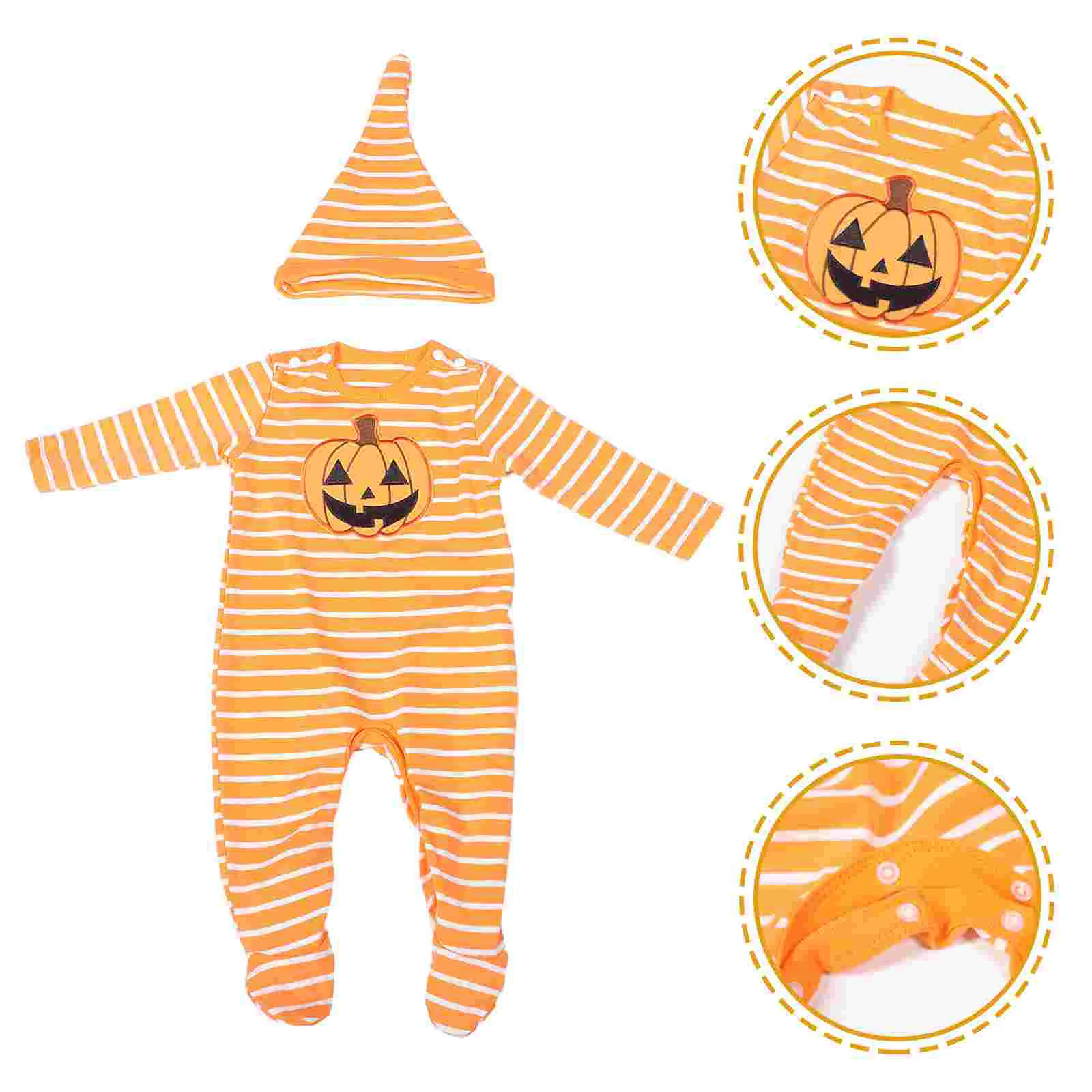 

1 Set Newborn Halloween Costumes Pumpkin Romper Bodysuit with Hat Baby Halloween Outfit