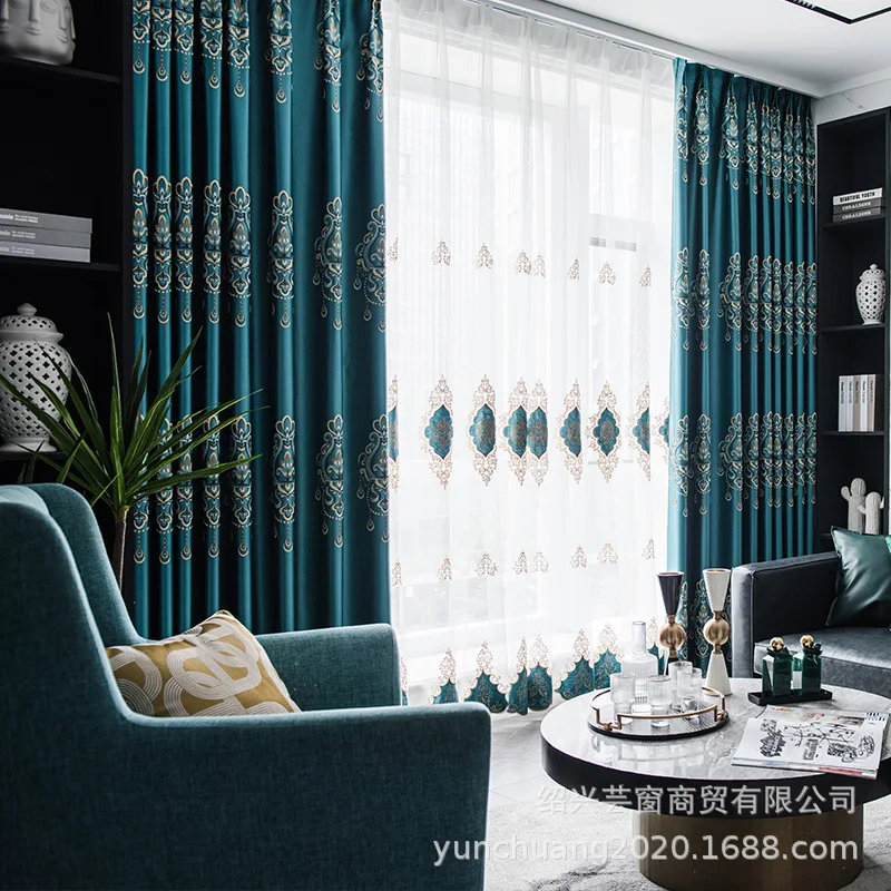 

Европейские шелковые хлопковые полностью затемняющие шторы, роскошные жаккардовые оконные шторы от пола до потолка для гостиной, столовой,...