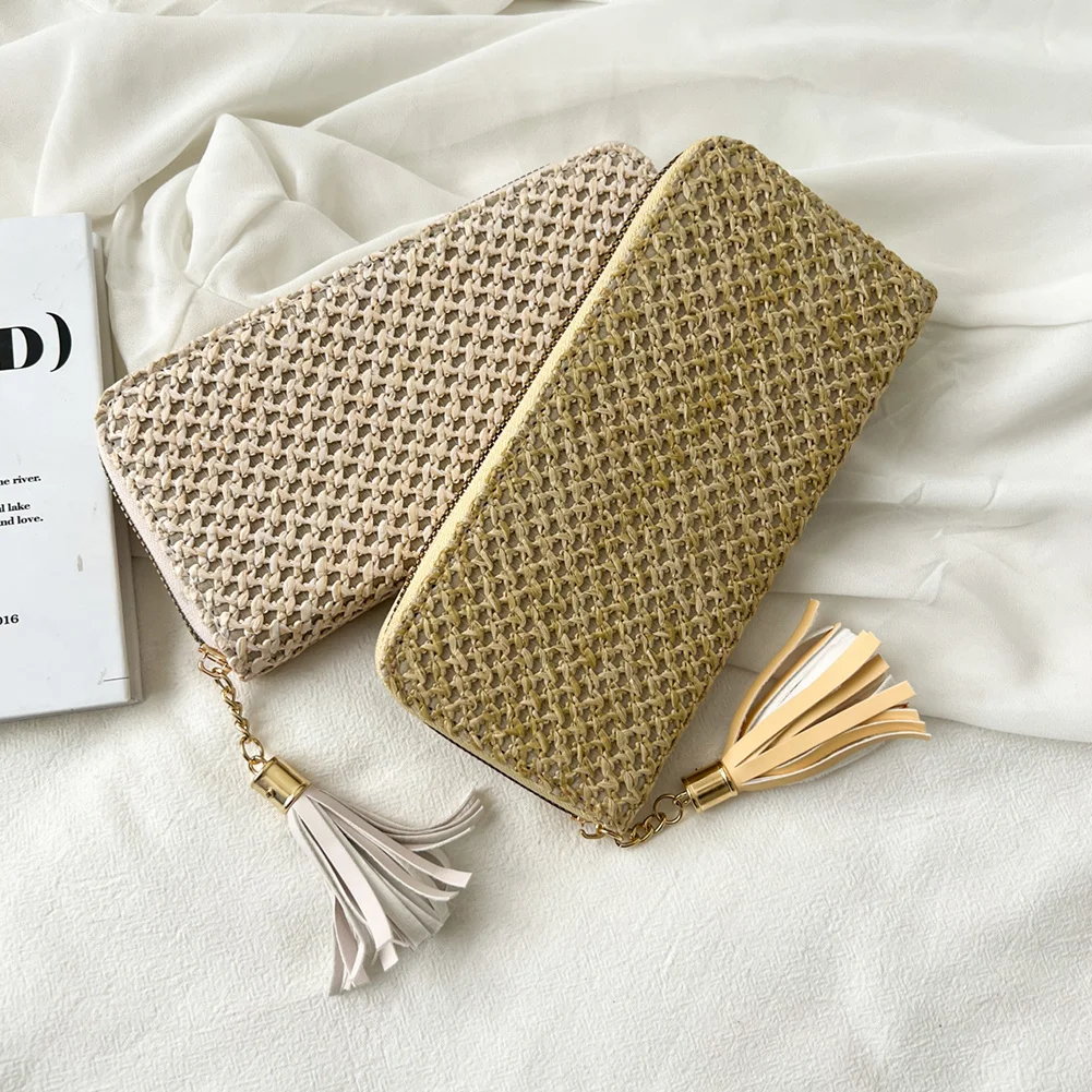 

Women Card Holder Wallets Tassel Straw Woven Storage Bag Ladies Handbag Coin Purse Summer Bohemia Beach Casual Boho