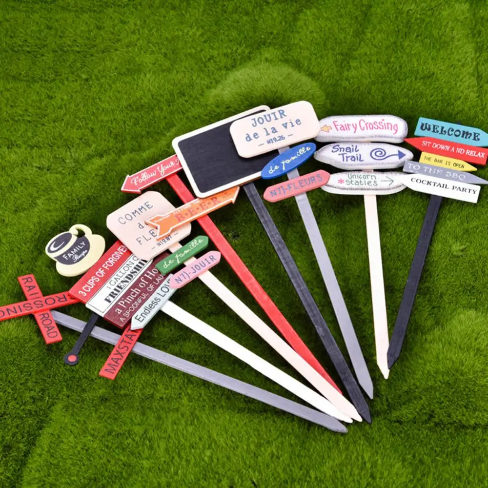 

Decor Mini Miniature Road Sign Welcome Stake Figurines Succulents Signpost Fairy Garden Bonsai Micro Landscape Doll House Gift