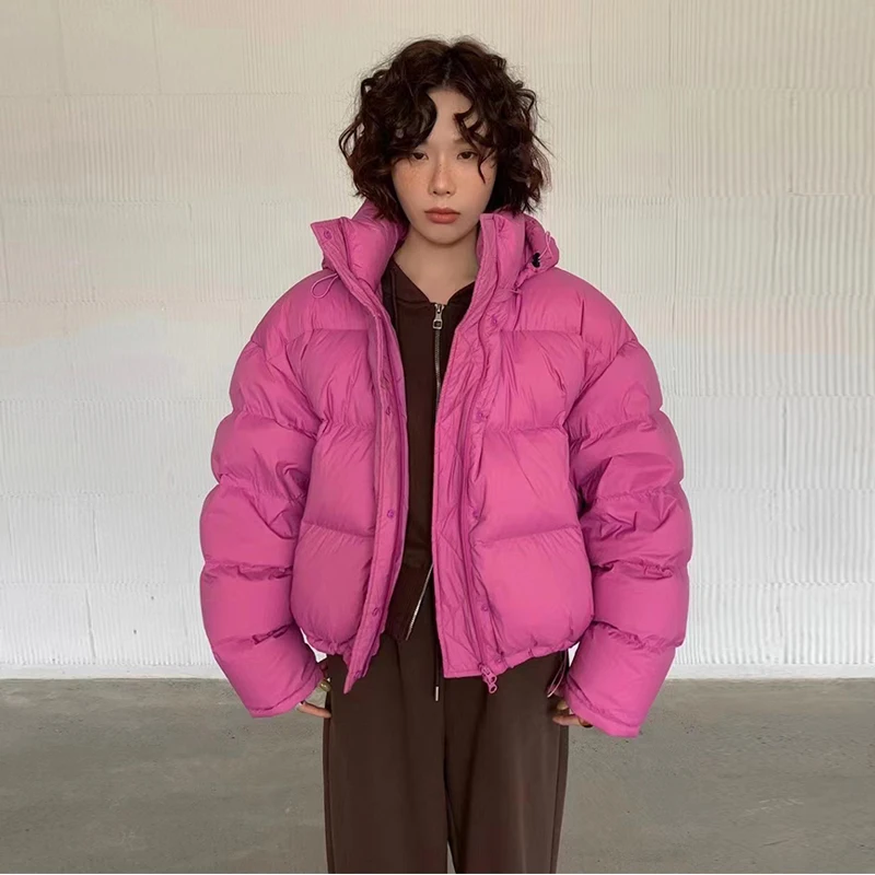 High quality Hooded puffer jacket Women 2022 Winter Warm Oversized Batwing sleeve down Short outwear Ladies INKEO 2O309jacket