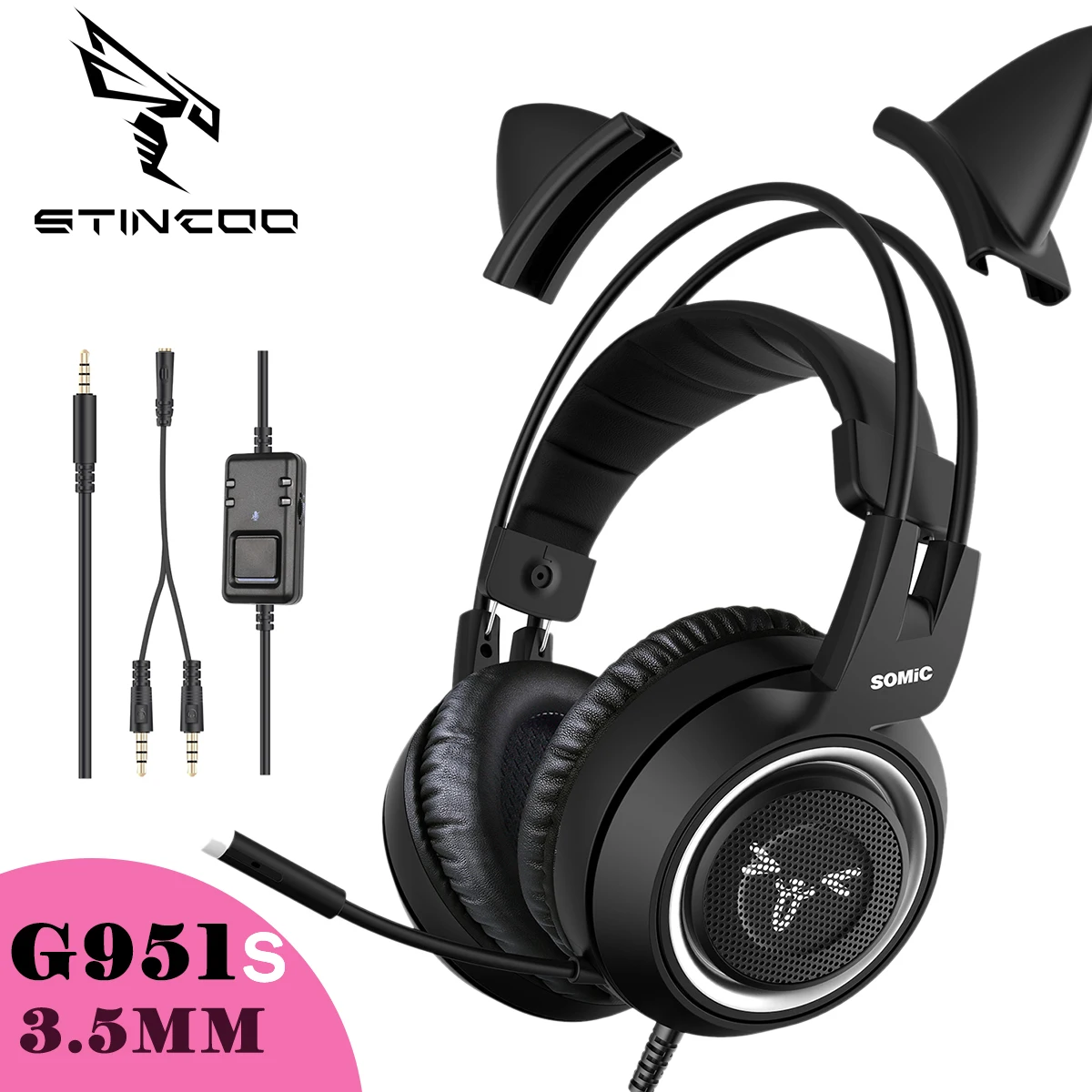 

Проводная гарнитура для геймеров, черная гарнитура с кошачьими ушками для PS4, телефона, ПК с микрофоном, игровой телефон 3,5 мм, геймерский нак...