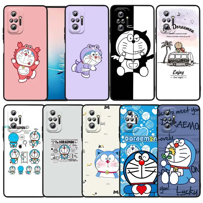 

Cartoon Cute Doraemon For Xiaomi Redmi Note 11 10S 10 9T 9S 9 8T 8 7 6 Pro Plus Max 5G Black Soft Funda Capa Phone Case
