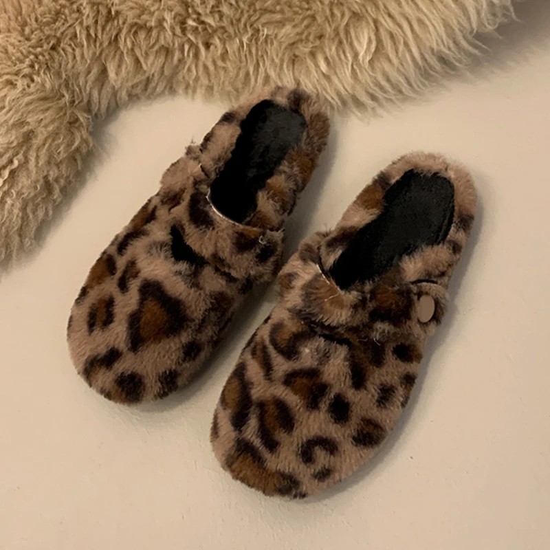 Леопардовые женские туфли на плоской подошве хлопковые тапочки короткая