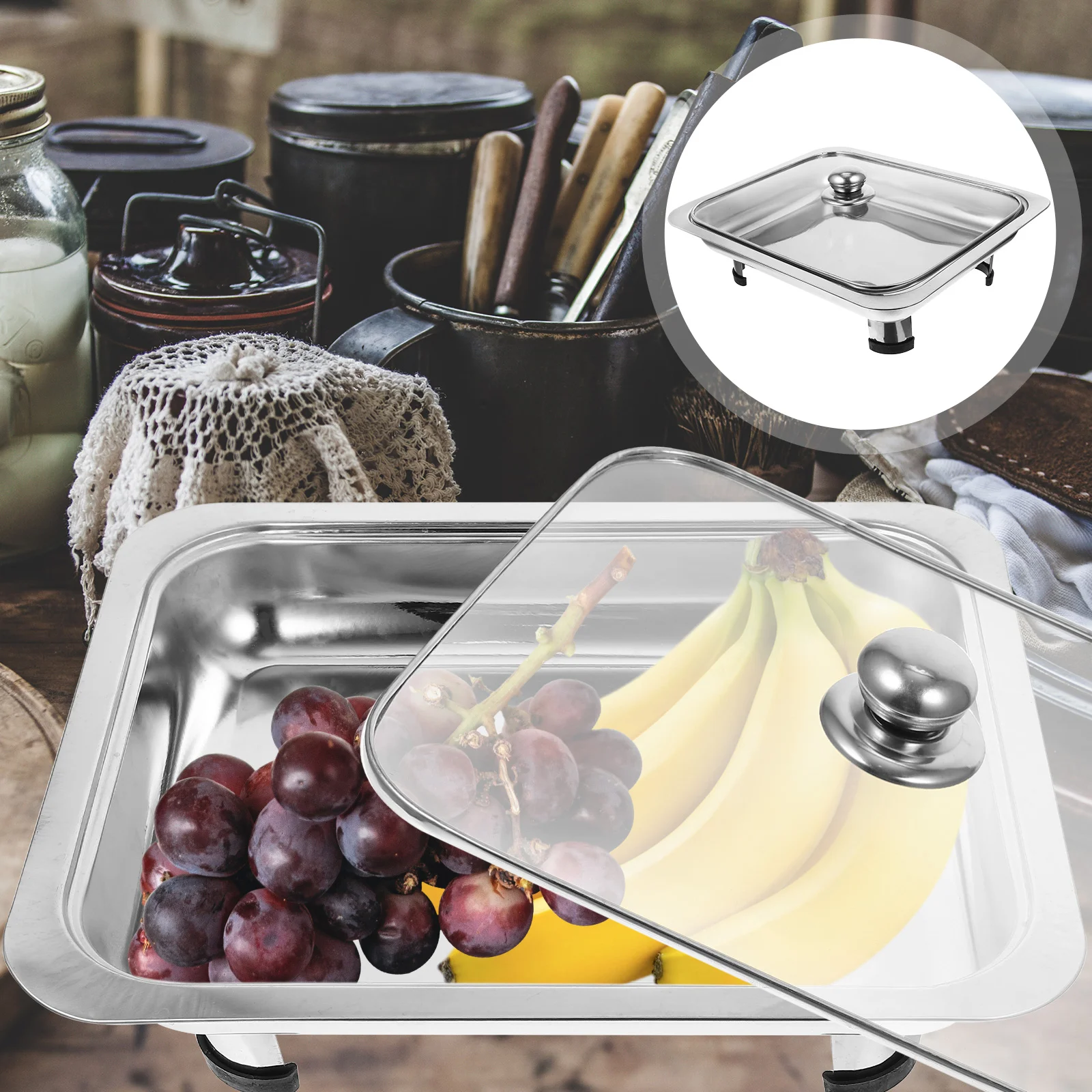 

Steel Buffet Tray Stainless Serving Plate Plates Server Dish Holder Stainless-steel Foods Pan Snack Trays