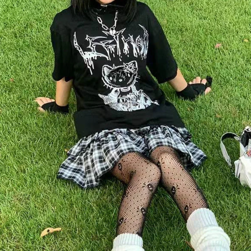 Sanrio Harajuku Style Top Female New Student Loose Funny Hello Kitty Short Sleeve T-shirt Y2k Women Fashion Streetwear Tees Girl