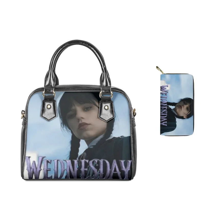 

Fashion Wednesday Addams And Enid Printing Women Leather Shoulder Handbag Wallet Ladies Casual Top-handle Bag Crossbody 2/Set
