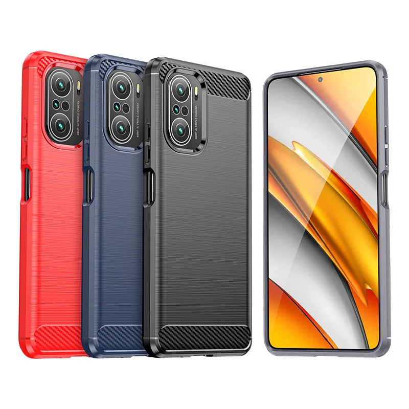 

For Xiaomi Pocophone F3 Poco F3 Soft Wire Drawing Carbon Fibre Silicone Case Shell Cover TPU Simple Fashion Shockproof Anti-Fall