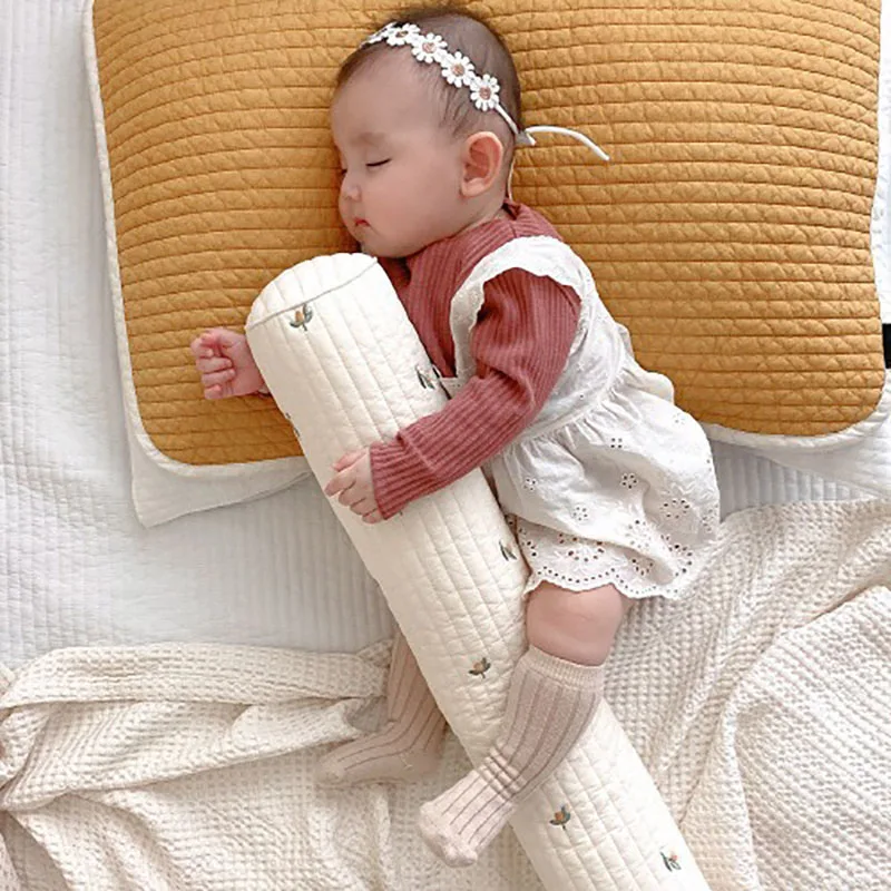 MILANCEL Baby Pillow Cute Embroidery Newborn Soothing Pillow Crib Anti-Kick Bed Fence 10*60CM