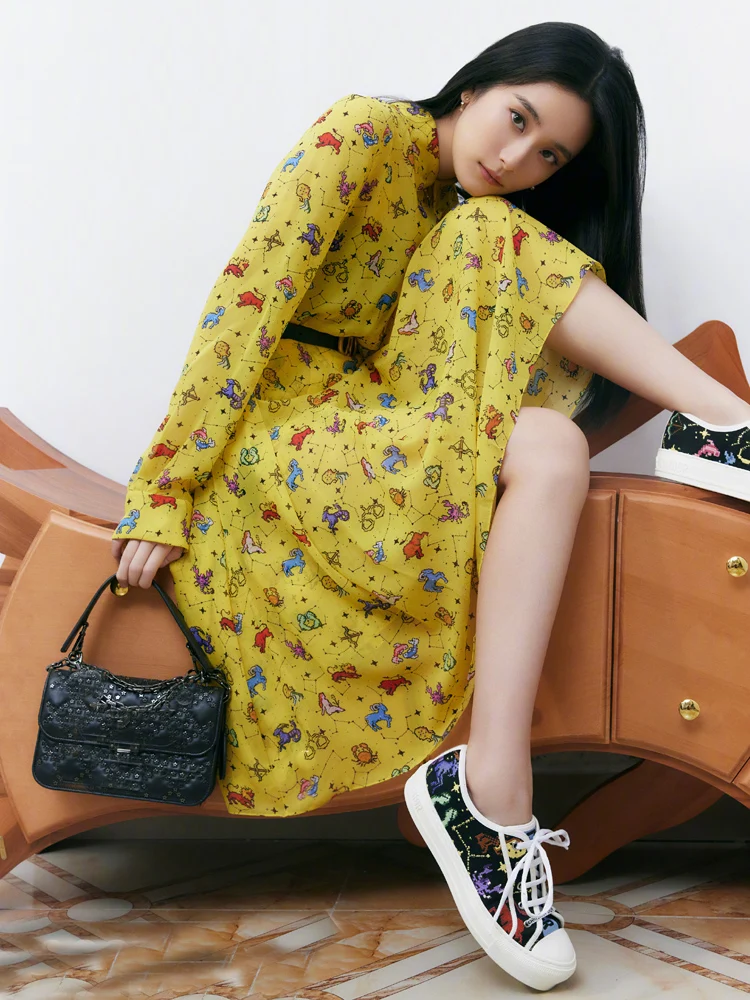 

High Quality Autumn New Women's Celebrity Party Fashion Office Vintage Elegant Designer Long Sleeves Print Shirts Midi Dress