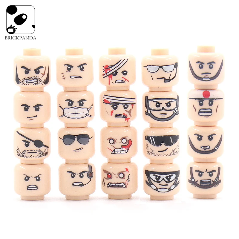 

BRICKPANDA Military Figures Head Accessories Building Blocks WW2 WW1 Soldier Printed Facial Parts City Police Mini Bricks Toys