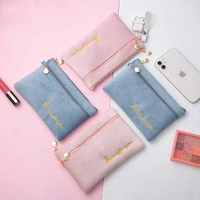 portable solid color cosmetic bags leather women short zipper tassel student cutewallet keychain cosmetic bags