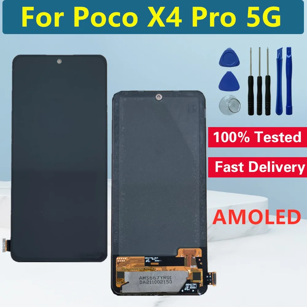 

ЖК-дисплей AMOLED для Xiaomi Poco X4 Pro, дисплей с сенсорным экраном, дигитайзер для Poco X4 Pro 5G 2201116PG, ЖК-дисплей с рамкой