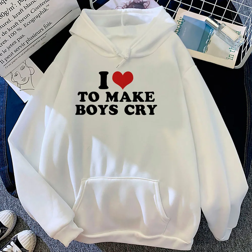 

Худи с надписью «i love to make boys cry», Женская флисовая уличная одежда, Забавный пуловер, одежда, Женская графическая рубашка с капюшоном