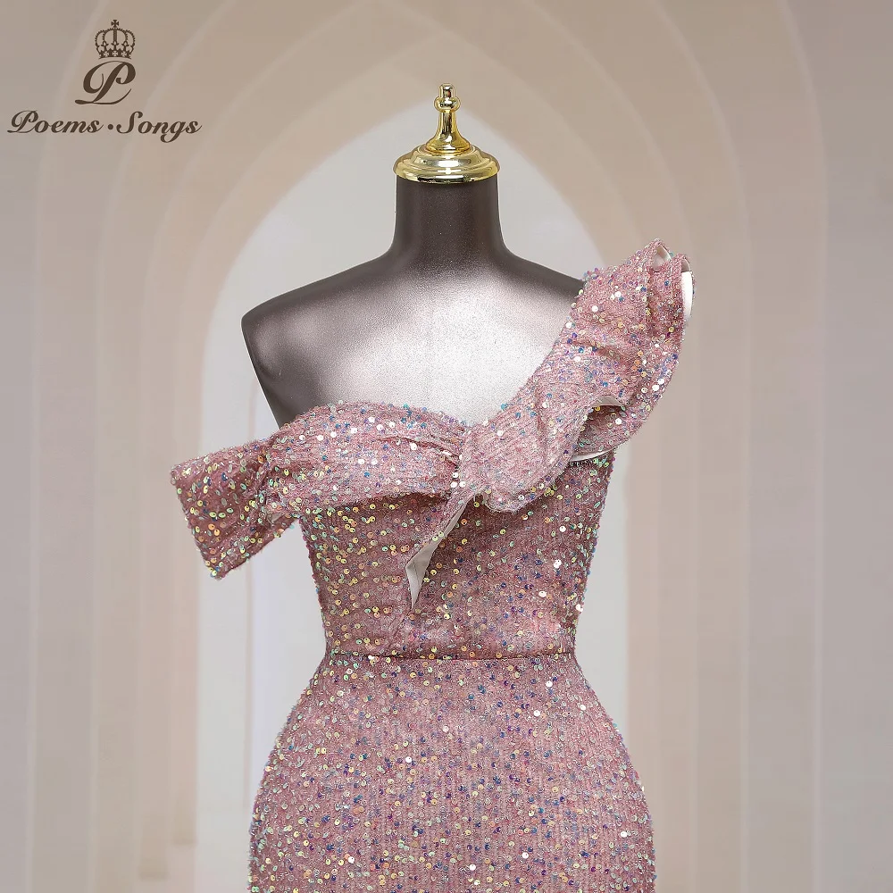 Новое сексуальное вечернее платье ярких цветов на одно плечо женское с блестками