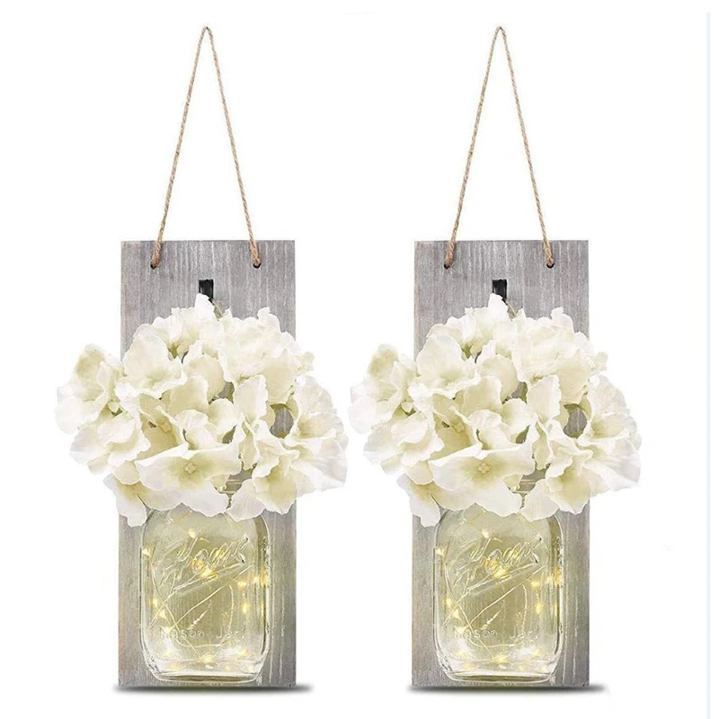 

Mason Jar Sconces With Remote Control,Wall Decor Flower Decorative With LED Strip,For House Decoration(Set Of 2)