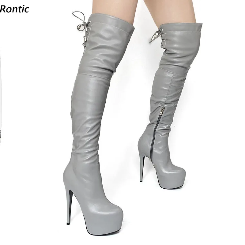 

Женские сапоги выше колена из искусственной кожи, на очень высоком каблуке, с круглым носком, размеры 5-20