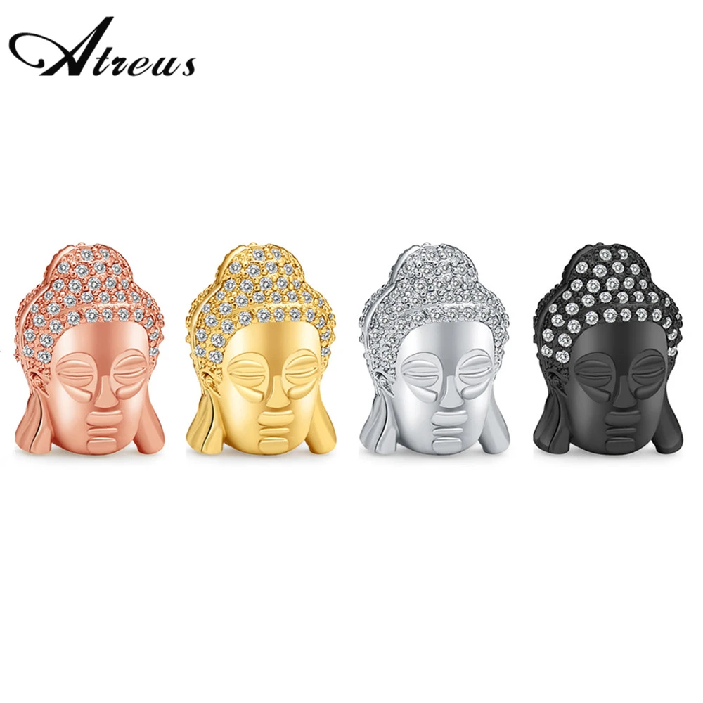 

1 piece Religious Guanyin Buddha Head Charms Copper Spacer Beads Micro Pave Zircon Loose Bead For Jewelry Making Wholesale