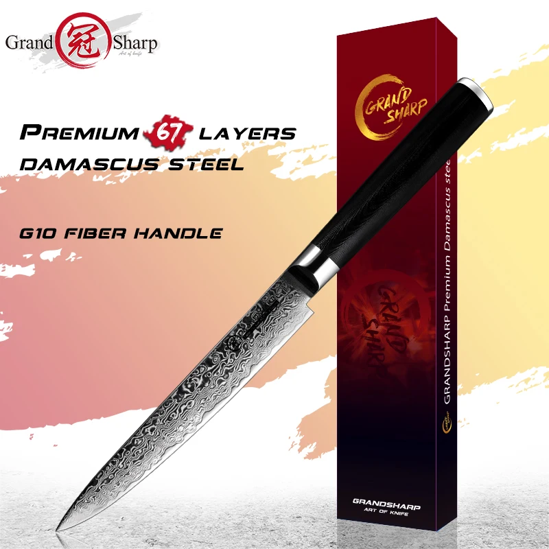New AUS10 Damascus Steel Kitchen Knive Set High Carbon Steel Chef Knife  Kiritsuke Utility Boning Paring Knife 1-5Pcs GRANDSHARP