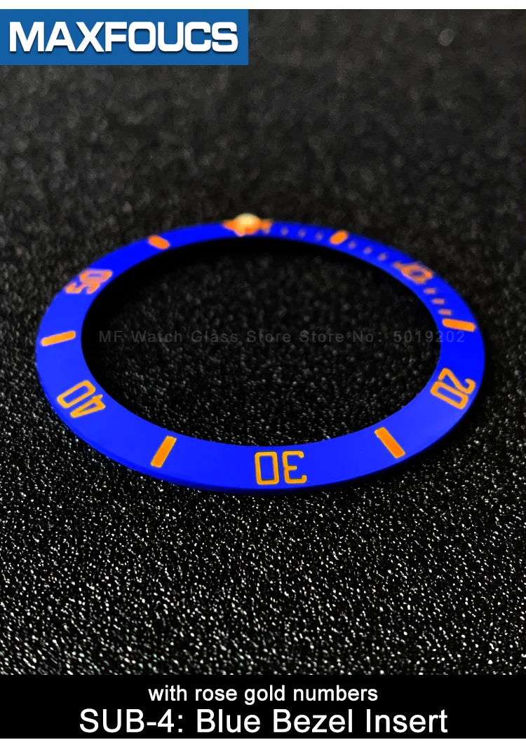 Sloped ceramic bezel insert 38*30.6mm Sub style Luminous pip at 12 For Rlx SUBMARINER MOD watch parts