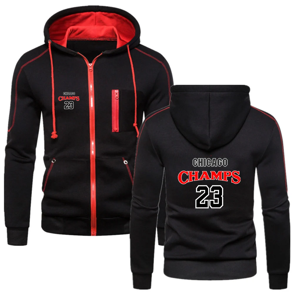 

2022 Chicago Champions 23 Printed Men's Hoodie Outerwear Sport Zipper Multi-zip Slim Hooded Jacket Long Sleeve Sweatshirts