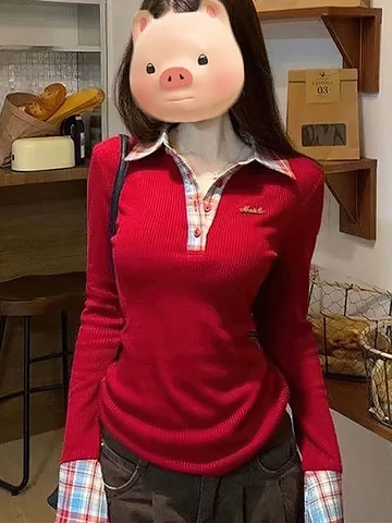 Женская вязаная футболка ZOYLEIR  в клетку