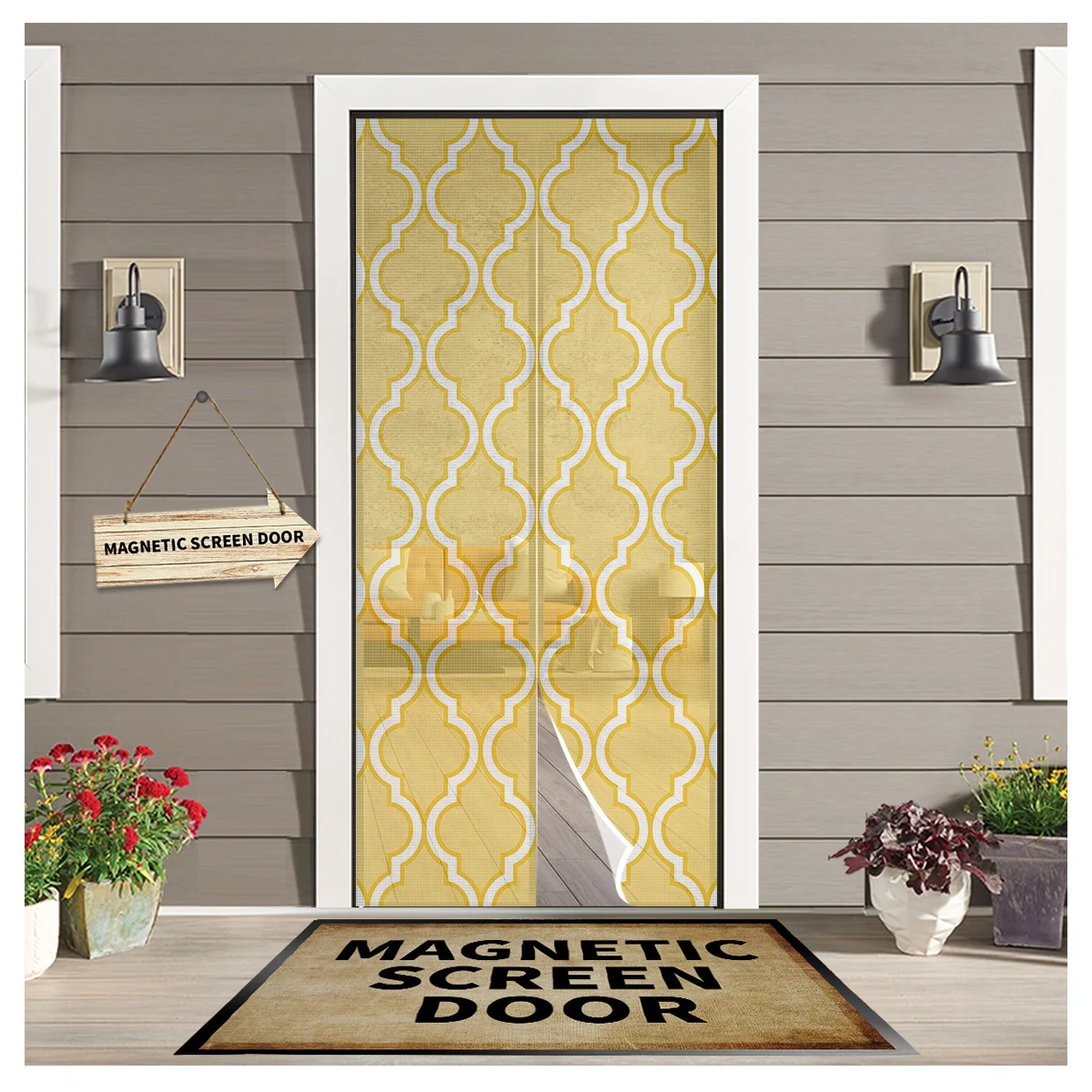 

Yellow Moroccan Style Pattern Summer Door Curtain Screen Window Door Curtain Anti Mosquito Magnetic Curtain