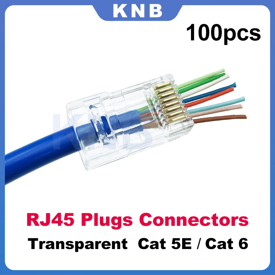 

100 Pcs/lot RJ45 Cat 5E Cat 6 Network Modular Plug 8P8C CAT5E CAT6 Ethernet Cable Connector Gold Plated Pass Through