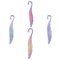 2pcslot rainbow color bookmark leaves feathers flower foliage vine charms metal alloy pendant for jewelry making keychain