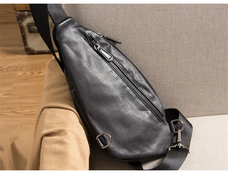 Fashion luxury natural real leather men's chest bag simple casual hot sale high-quality first layer cowhide cross-body backpack
