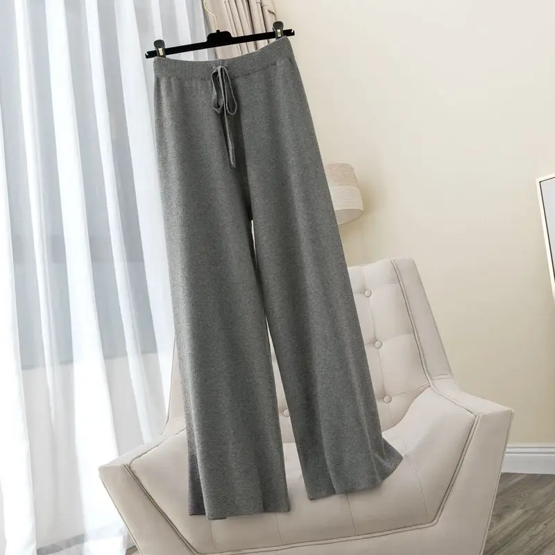 

Зимние теплые вязаные брюки с широкими штанинами, женские повседневные толстые брюки до щиколотки с высокой талией, Модные свободные брюки в Корейском стиле, новинка X74