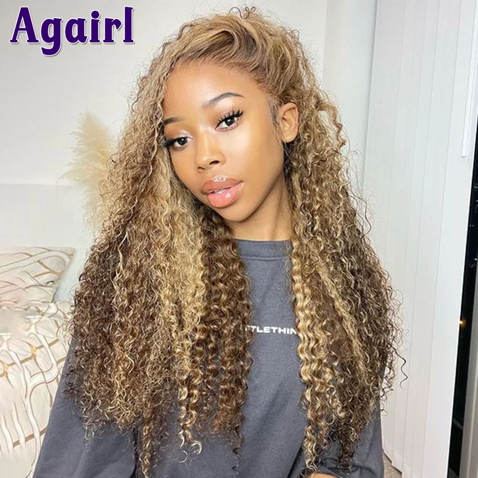 

Highlight Honey Blonde 13X6 Jerry Curly Lace Frontal Human Hair Wigs PrePlucked Kinky Curly 13x4 Lace Front Wigs for Black Women