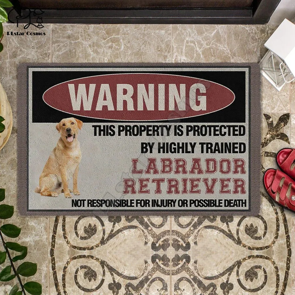 

THIS PROPERTY IS PROTECTED BY HIGHLY TRAINED Yellow Labrador Retriever Doormat 3D Indoor Outdoor Doormat Non-slip