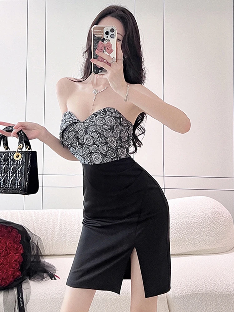 

Summer Pretty Sweet Evening Dresses Women Chic Sexy Tube Wrap Backless Split Mini Gown Club Prom Birthday Party Vestidos Mujer