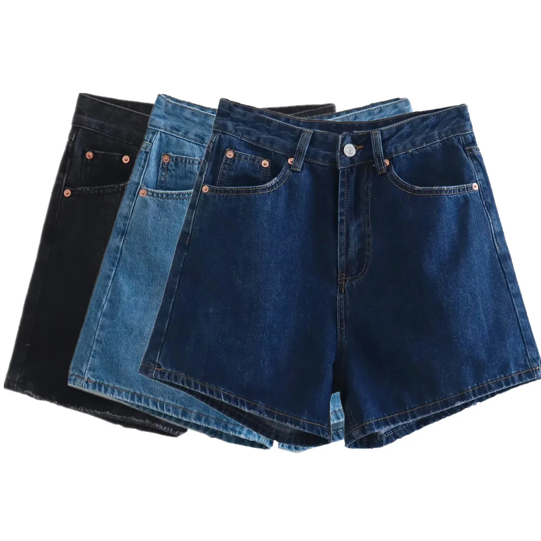 

Elmsk 2023 American Casual Loose Bermuda Vintage Denim Blue Shorts Women