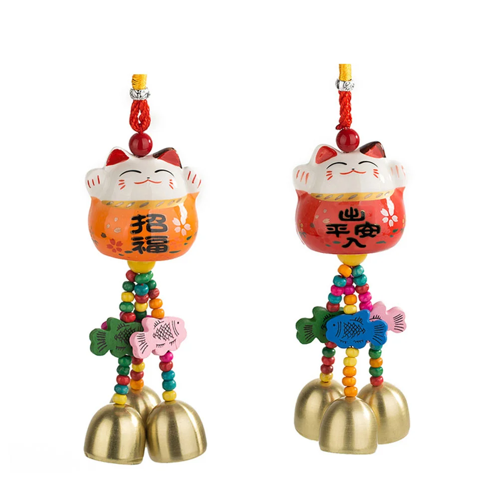 

Cat Wind Chimes Lucky Hanging Pendant Car Charm Japanese Figurine Outdoors Windchimes Neko Maneki Decor Fengshui Bells Ceramic