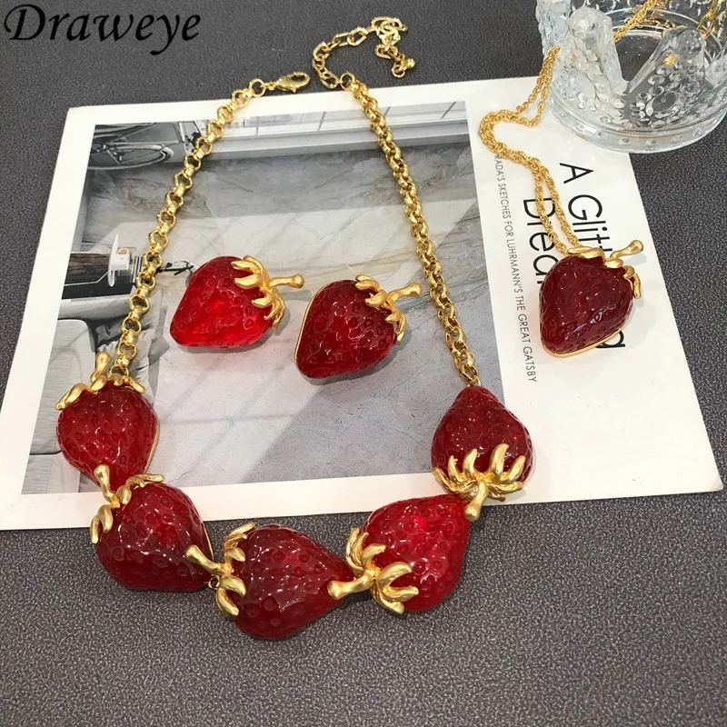 Женские серьги с Красной клубникой Draweye роскошные винтажные элегантные